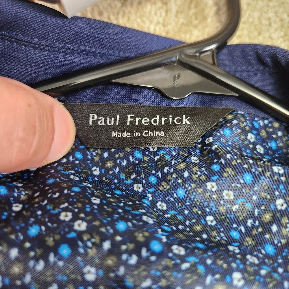 Paul Frederick Blazer Men 44S Blue Traveler Wool Stretch Modern Floral Lined